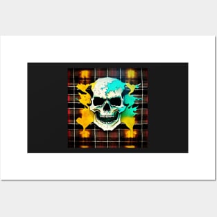 Skull Flames Plaid Grunge Bleach Acid Wash Graphic Skate Punk Biker Posters and Art